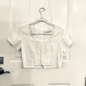 Zara Lace Accent Cotton Crop Top in White size Medium